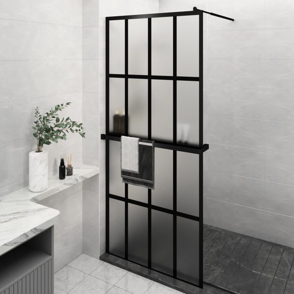 VidaXL Walk-in Duschabtrennung mit Ablage 90x195 cm ESG Glas Aluminium schwarz