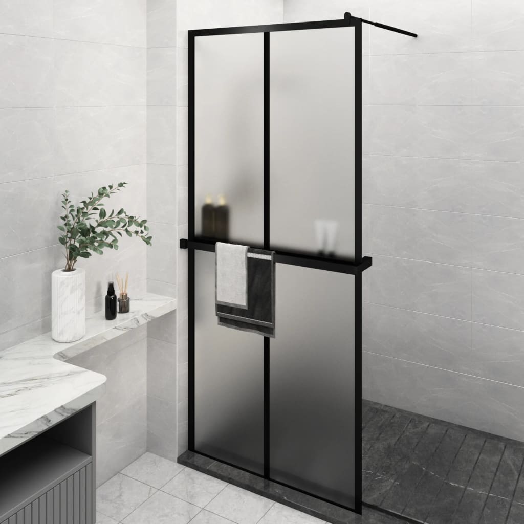 VidaXL Walk-in Duschabtrennung mit Ablage 90x195 cm ESG Glas Aluminium schwarz