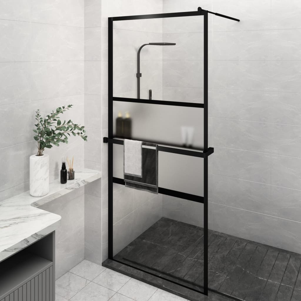 VidaXL Walk-in Duschabtrennung mit Ablage 90x195 cm ESG Glas Aluminium schwarz