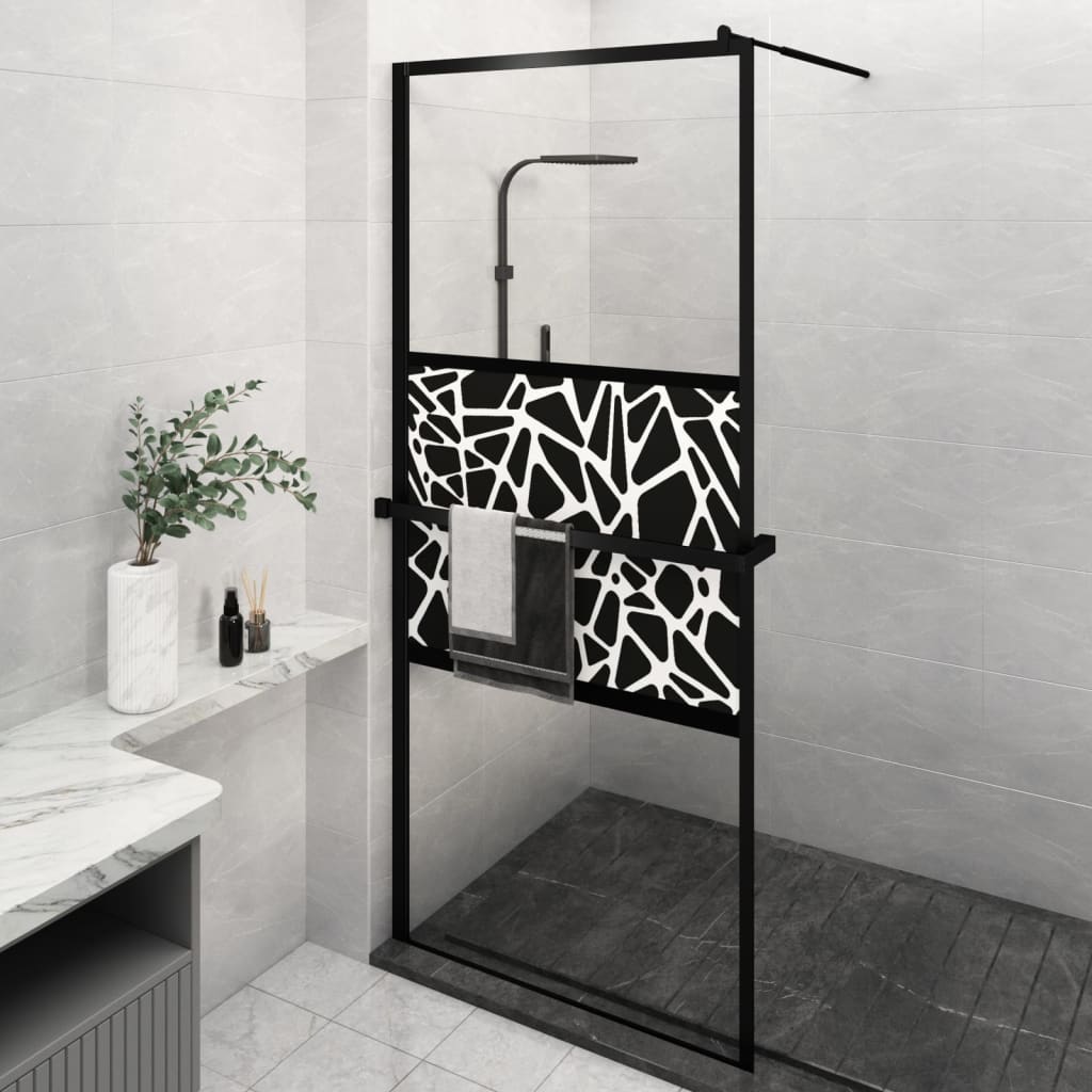 VidaXL Walk-in Duschabtrennung mit Ablage 90x195 cm ESG Glas Aluminium schwarz