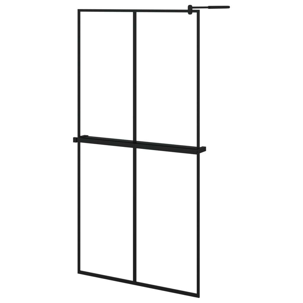 VidaXL Walk-in Duschabtrennung mit Ablage 100x195 cm ESG Glas Aluminium schwarz