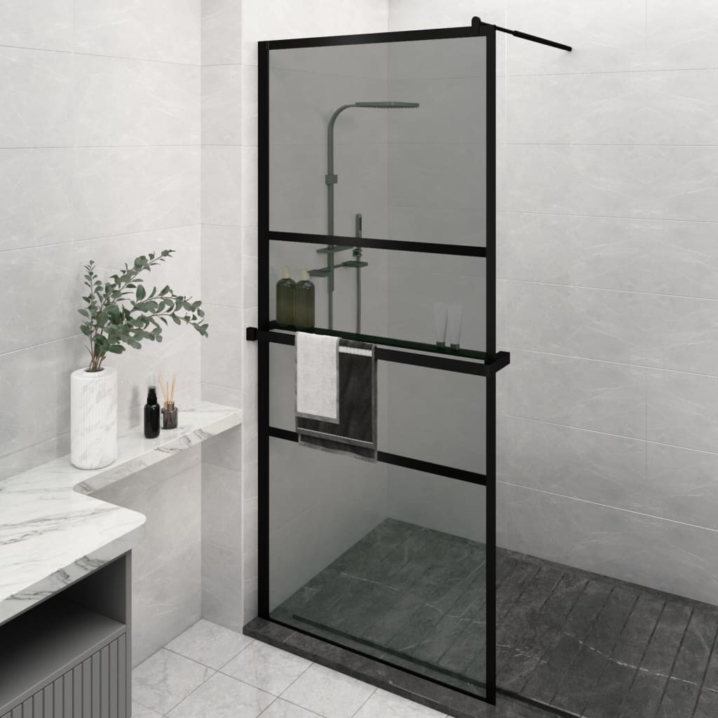 VidaXL Walk-in Duschabtrennung mit Ablage 100x195 cm ESG Glas Aluminium schwarz