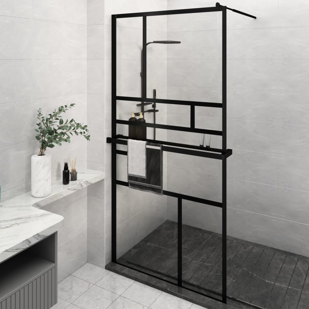 VidaXL Walk-In Duschabtrennung mit Ablage 115x195 cm ESG Glas Aluminium schwarz