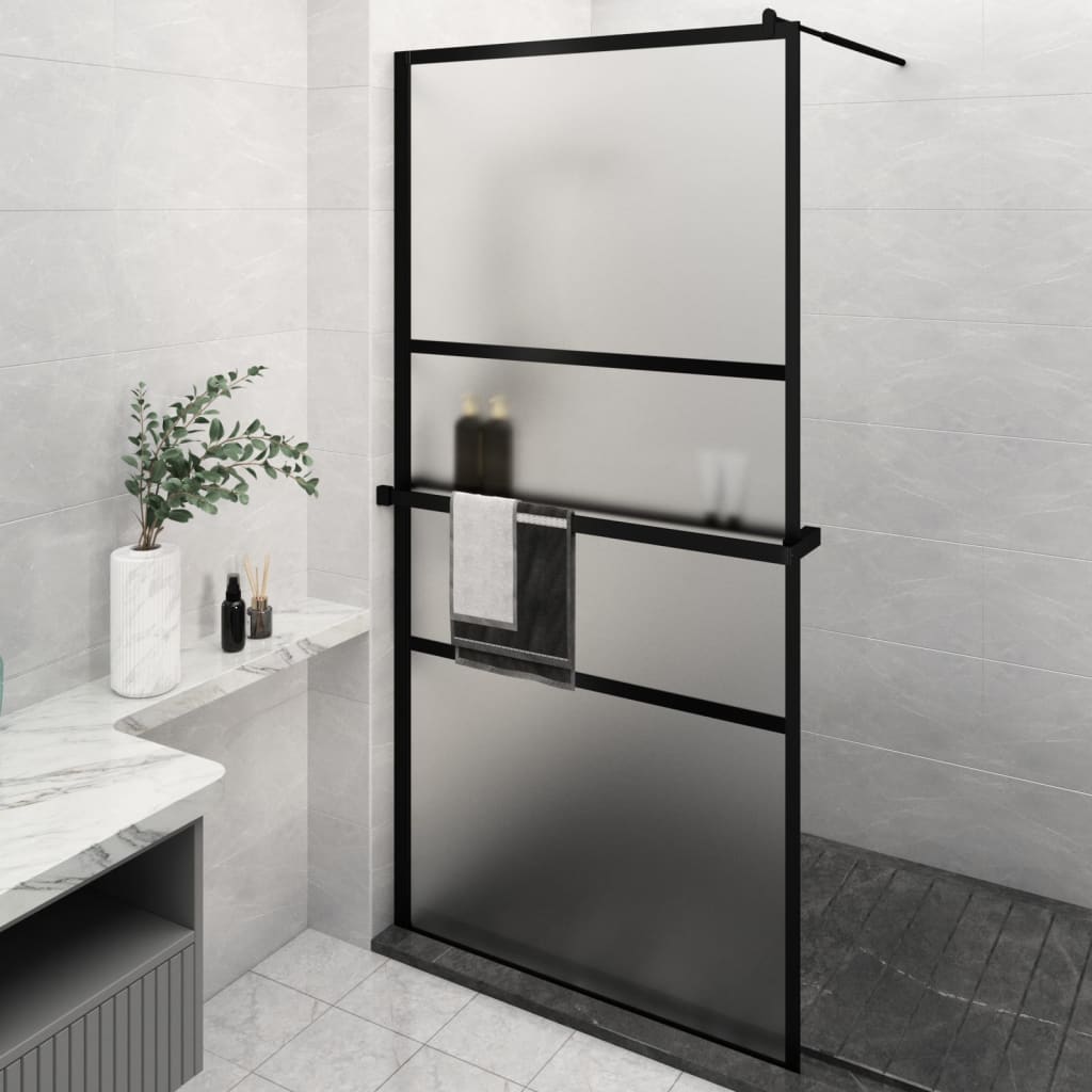VidaXL Walk-In Duschabtrennung mit Ablage 115x195 cm ESG Glas Aluminium schwarz