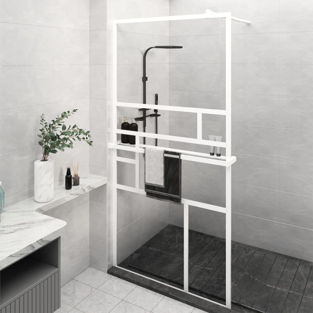 VidaXL Walk-in Duschabtrennung mit Ablage 115x195 cm ESG Glas Aluminium weiß