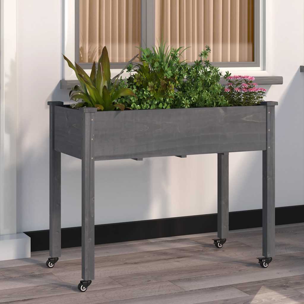 Vidaxl plantenbak op wieltjes 118x59x80 cm massief vurenhout grijs