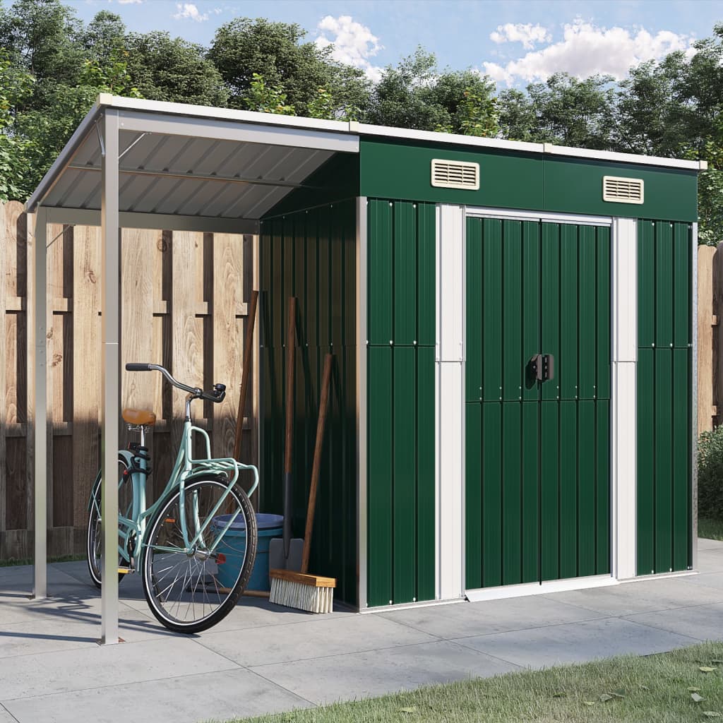 VidaXL Gartenhaus mit verlängertem Dach 277x110,5x181 cm Stahlgrün