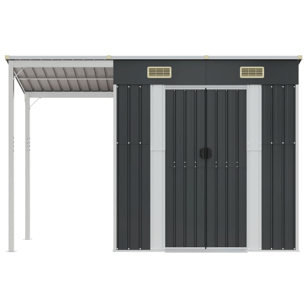 VidaXL Gartenhaus mit verlängertem Dach 277x110,5x181 cm Stahl Anthrazit