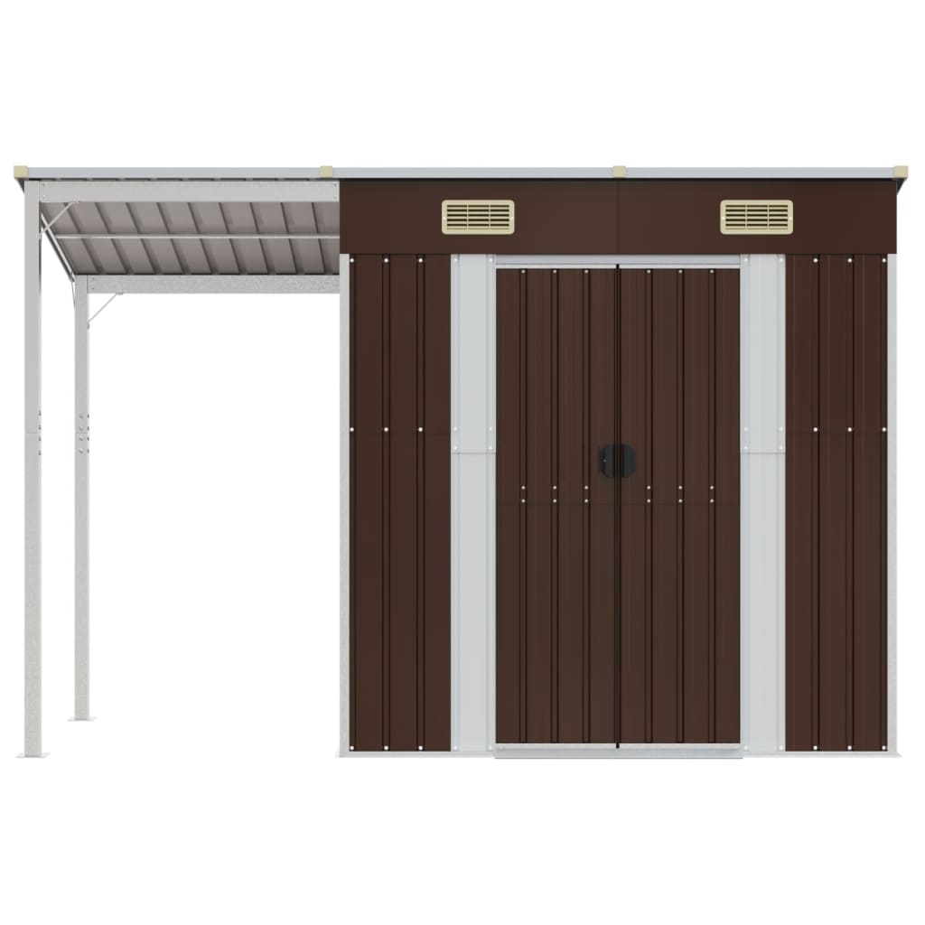 VidaXL Gartenhaus mit verlängertem Dach 277 x 110,5 x 181 cm, brauner Stahl