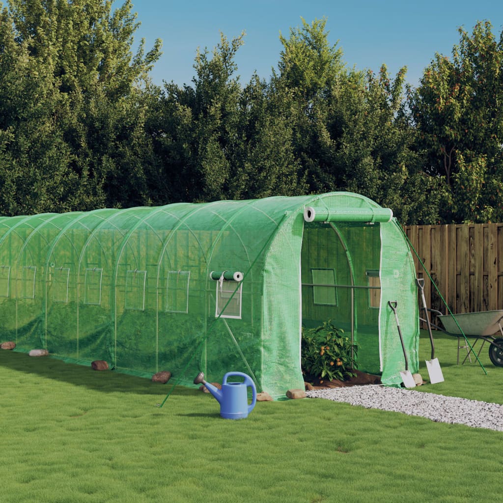 VidaXL Gartengewächshaus mit Stahlrahmen 48 m² 24x2x2 m grün