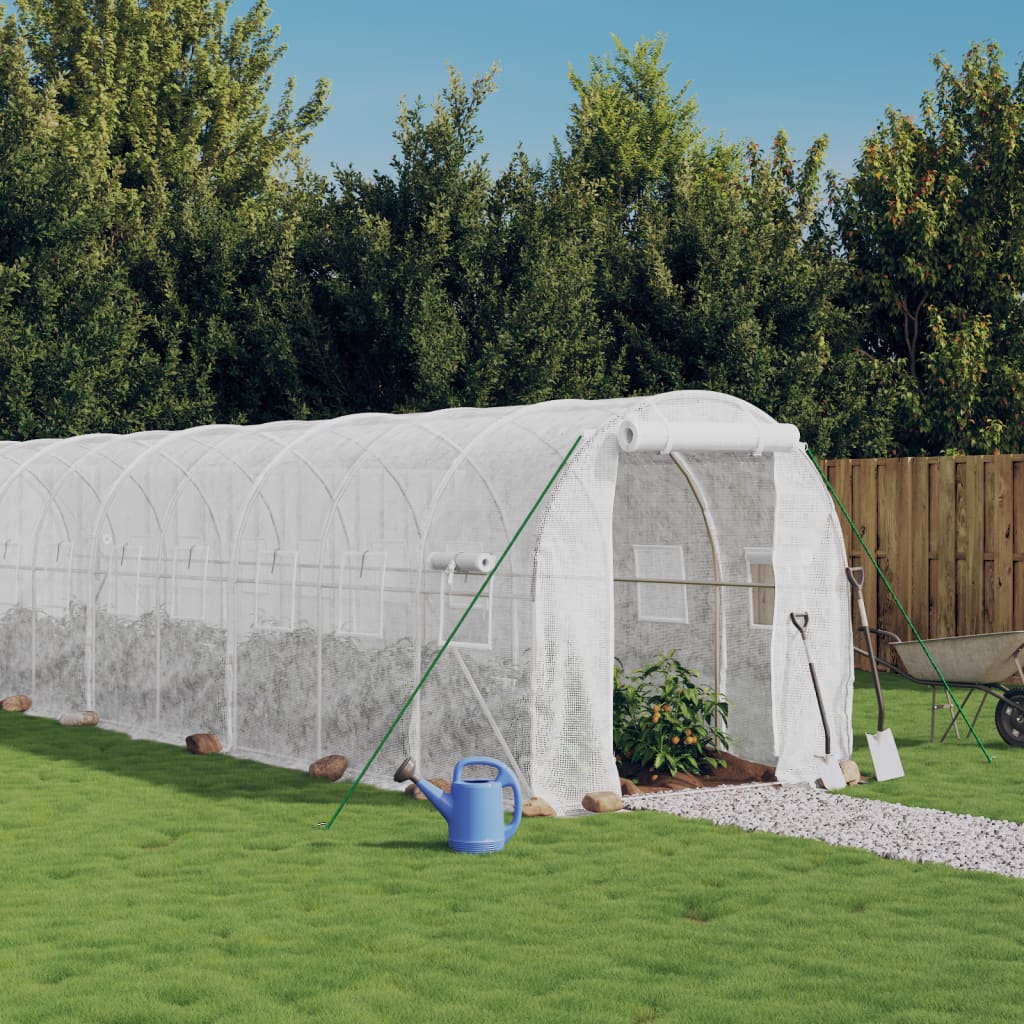VidaXL Gartengewächshaus mit Stahlrahmen 16 m² 8x2x2 m weiß