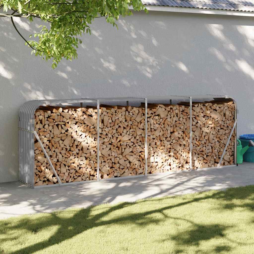 Vidaxx Brennholzlager 300x45x100 cm verzinkter Stahl hellgrau