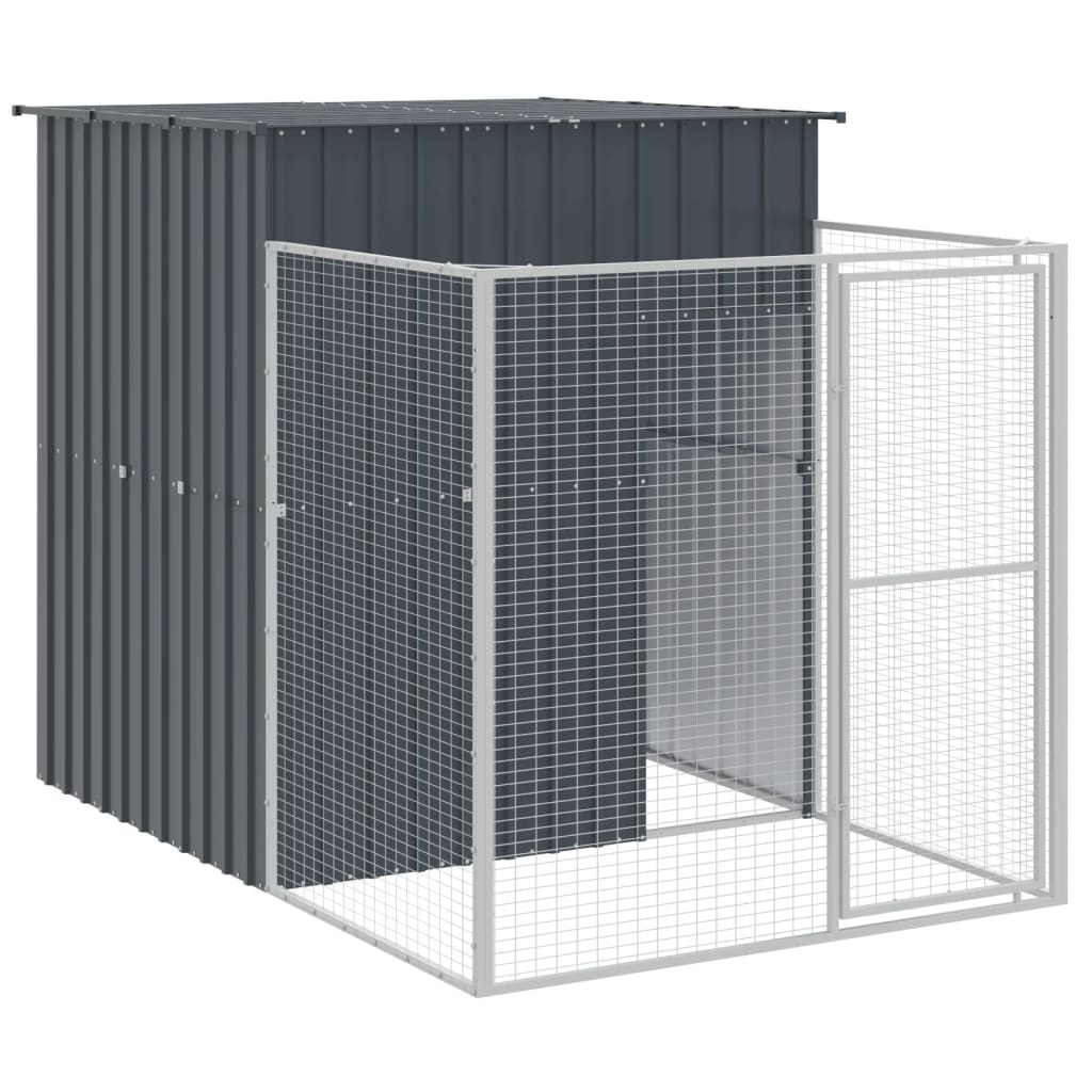 VidaXL Hundehütte mit Auslauf 165 x 251 x 181 cm, verzinkter Stahl, Anthrazit