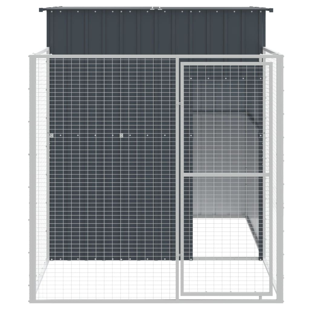 VidaXL Hundehütte mit Auslauf 165 x 251 x 181 cm, verzinkter Stahl, Anthrazit