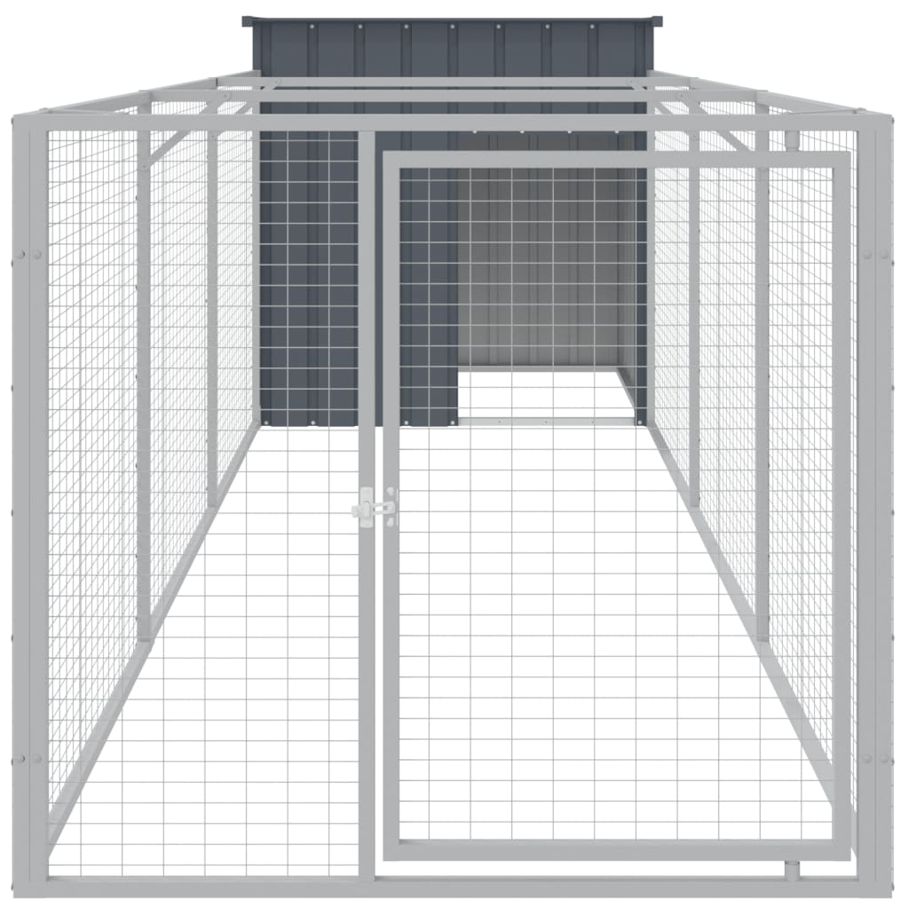 VidaXL Hundehütte mit Auslauf 110 x 405 x 110 cm, verzinkter Stahl, Anthrazit