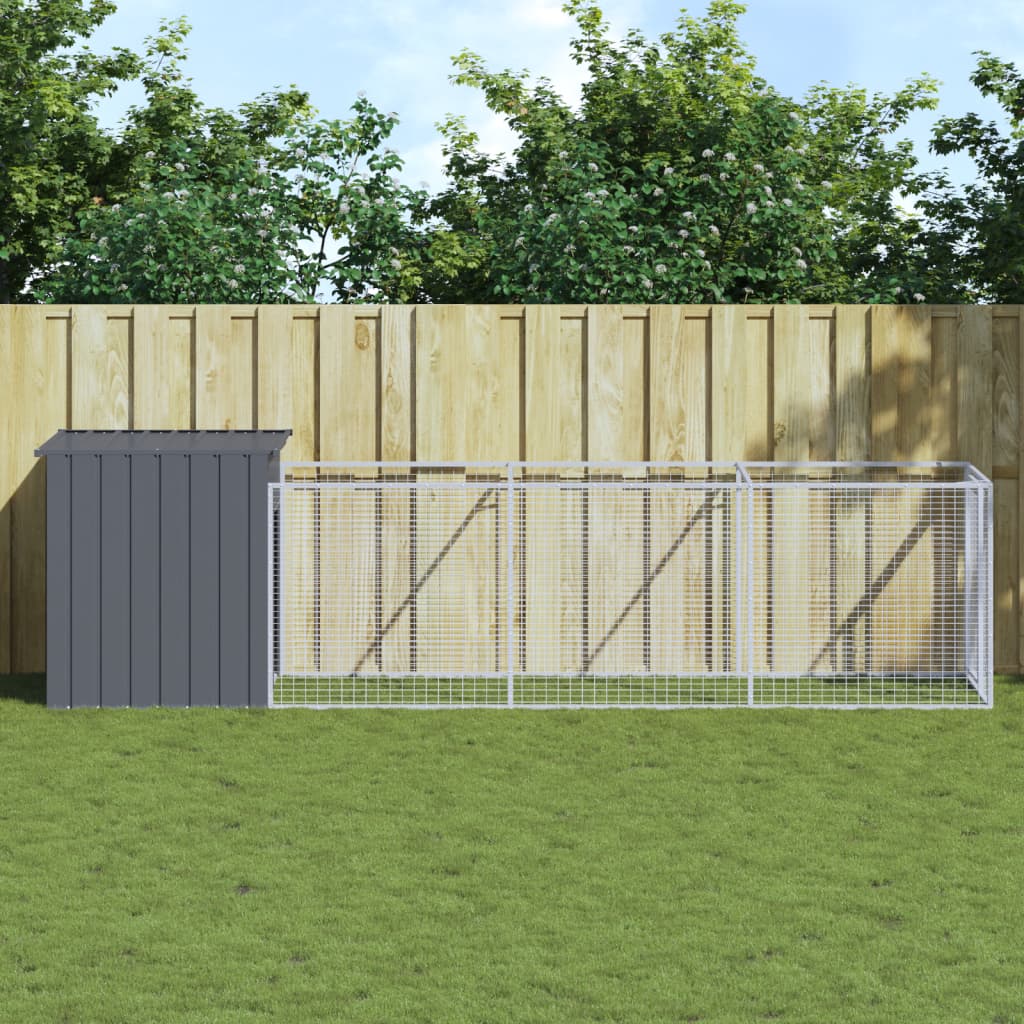 VidaXL Hundehütte mit Auslauf 110 x 405 x 110 cm, verzinkter Stahl, Anthrazit