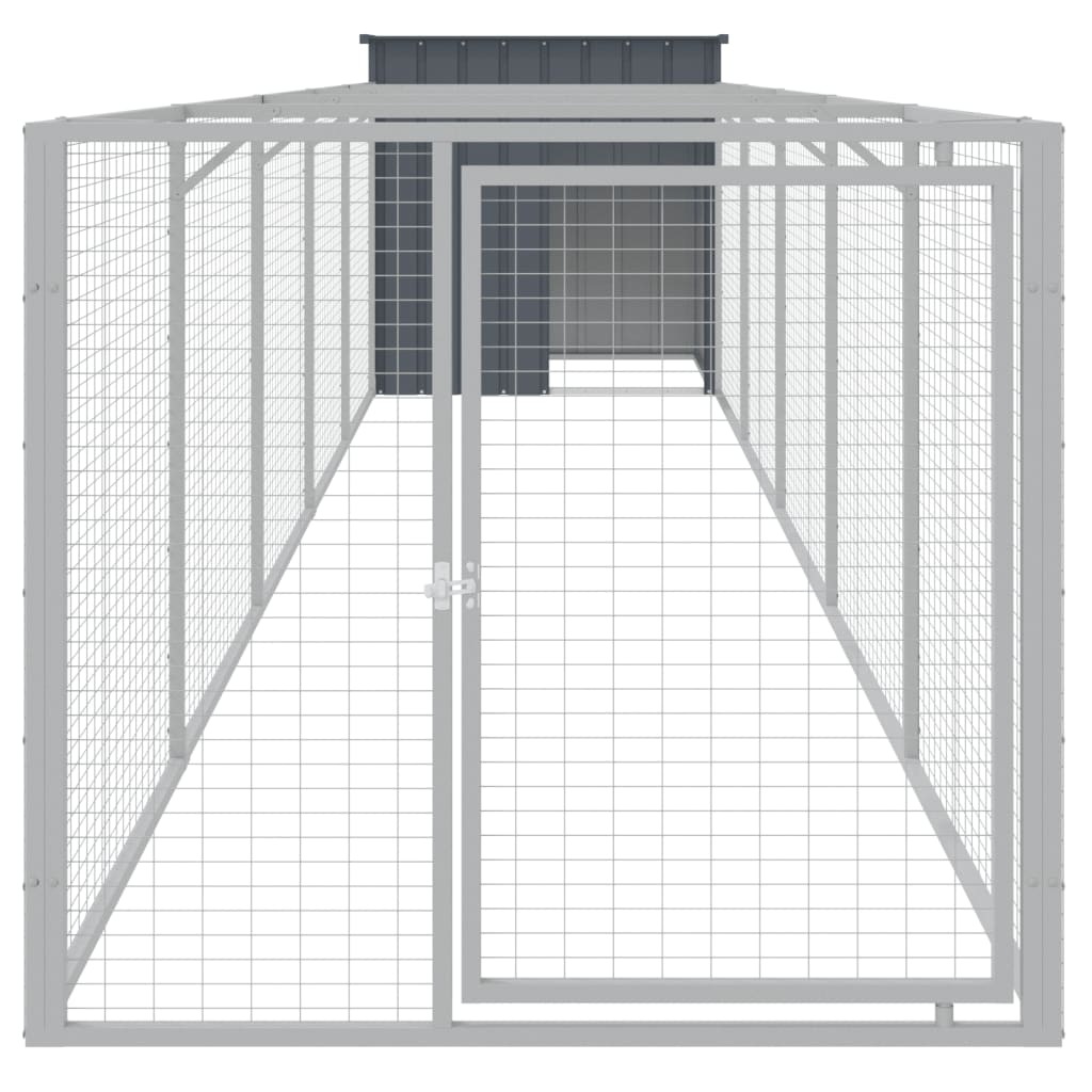 VidaXL Hundehütte mit Auslauf 110 x 609 x 110 cm, verzinkter Stahl, Anthrazit