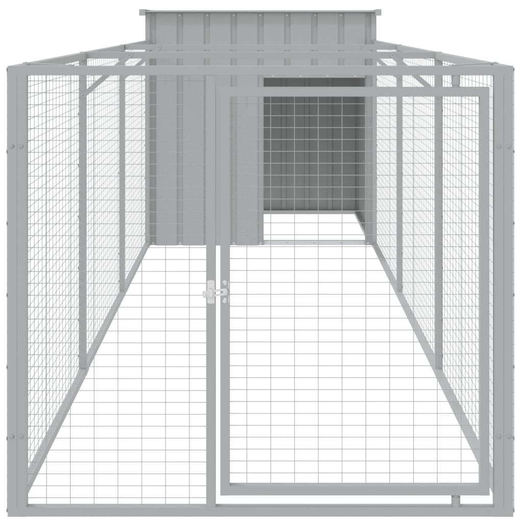 VidaXL Hundehütte mit Auslauf 110x405x110 cm Stahl hellgrau
