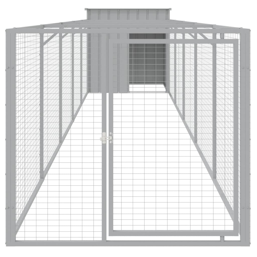 VidaXL Hundehütte mit Auslauf 110x609x110 cm Stahl hellgrau
