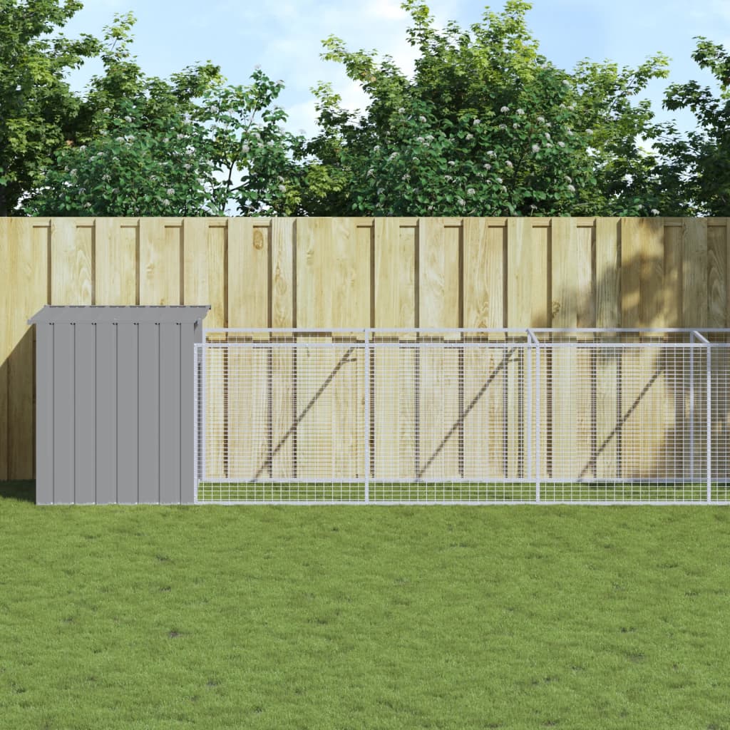 VidaXL Hundehütte mit Auslauf 110x609x110 cm Stahl hellgrau