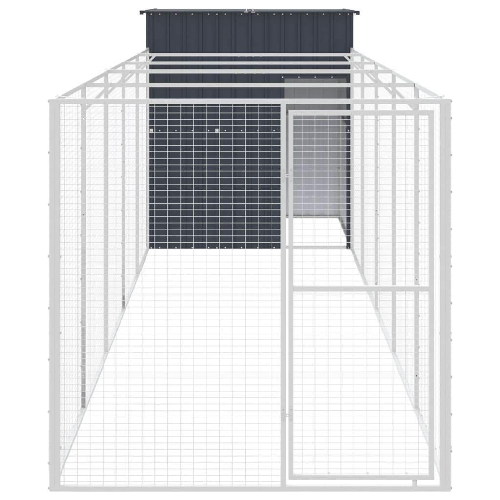 VidaXL Hundehütte mit Auslauf 165 x 659 x 181 cm, verzinkter Stahl, Anthrazit