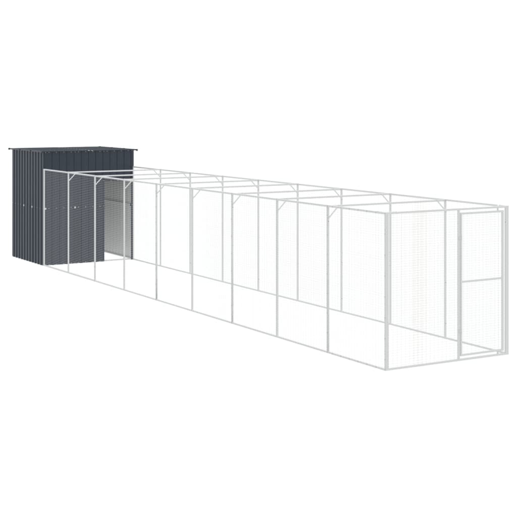 VidaXL Hundehütte mit Auslauf 165x1067x181 cm Stahl Anthrazit
