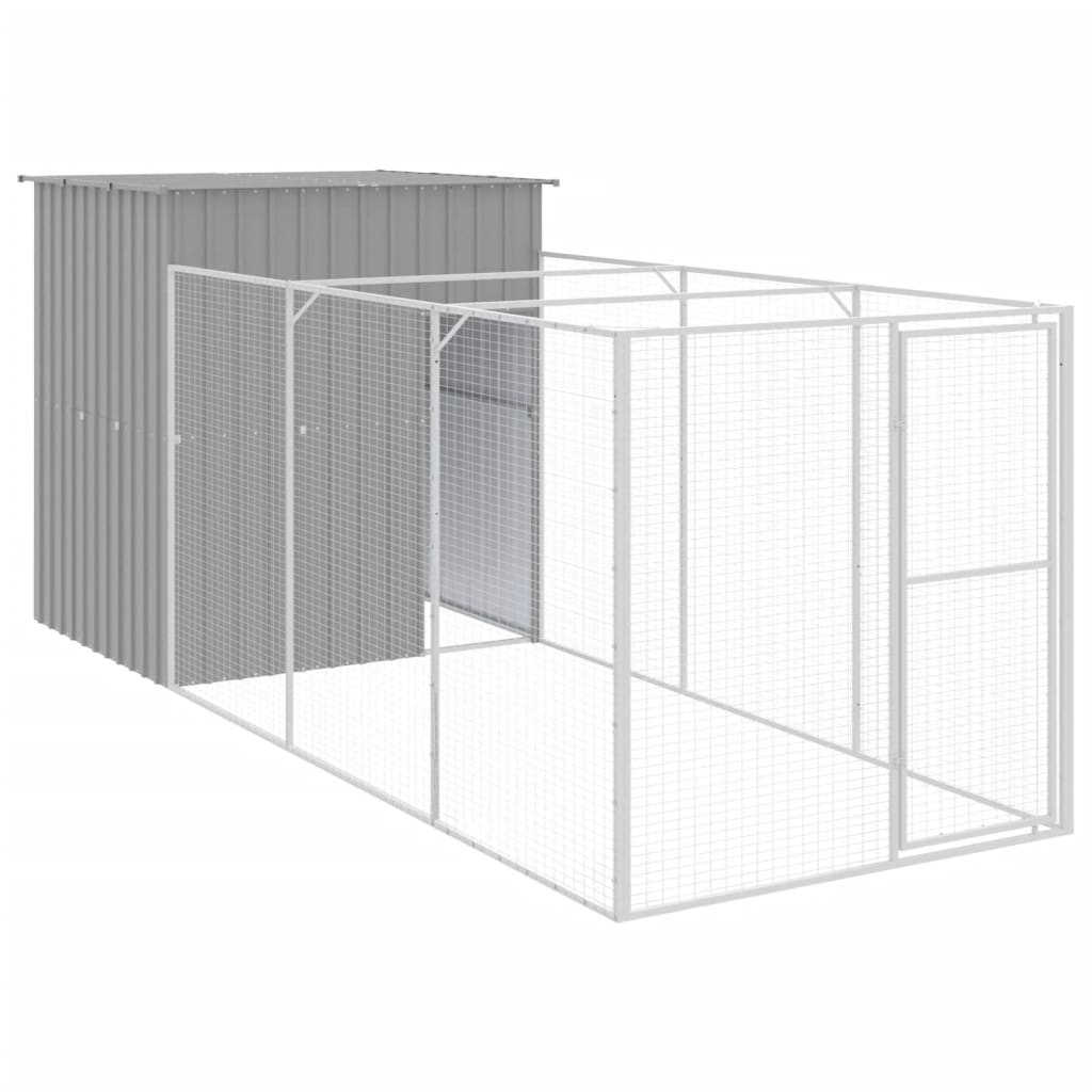 VidaXL Hundehütte mit Auslauf 165x455x181 cm Stahl hellgrau