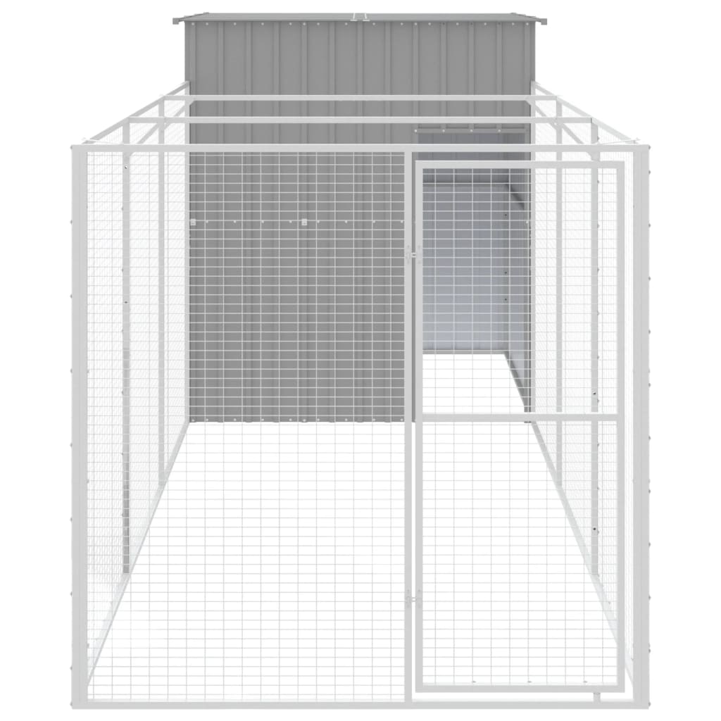 VidaXL Hundehütte mit Auslauf 165x455x181 cm Stahl hellgrau