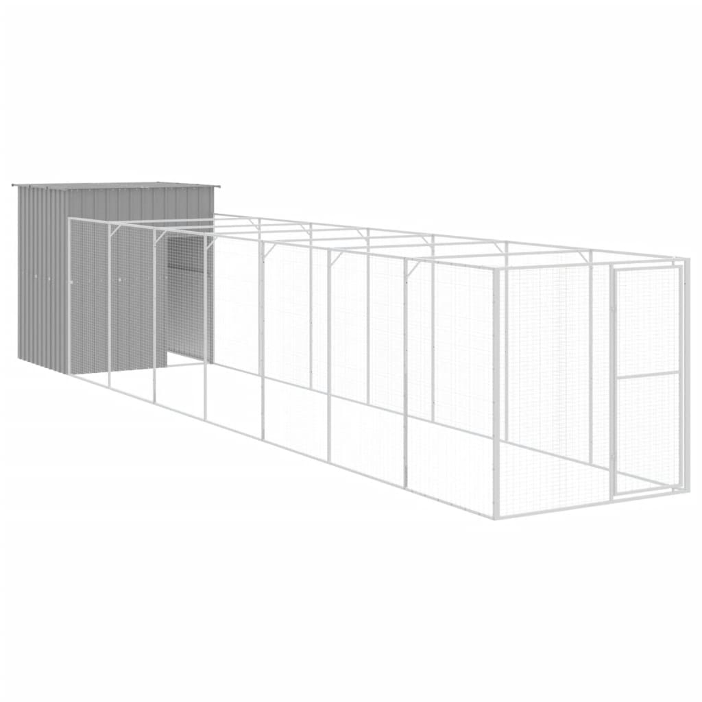 VidaXL Doghouse with run 165x863x181 cm steel light gray