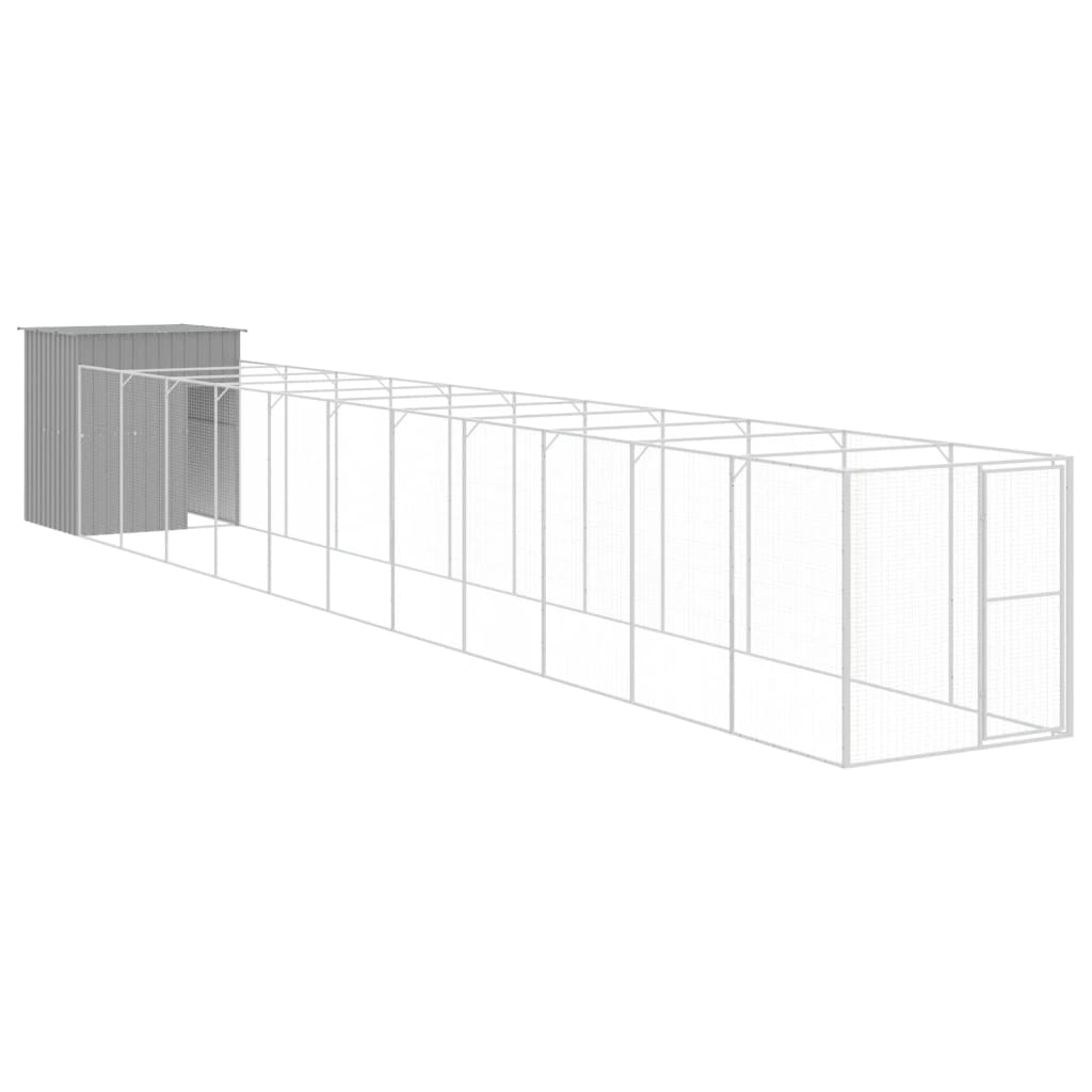 VidaXL Hundehütte mit Auslauf 165 x 1271 x 181 cm Stahl Hellgrau