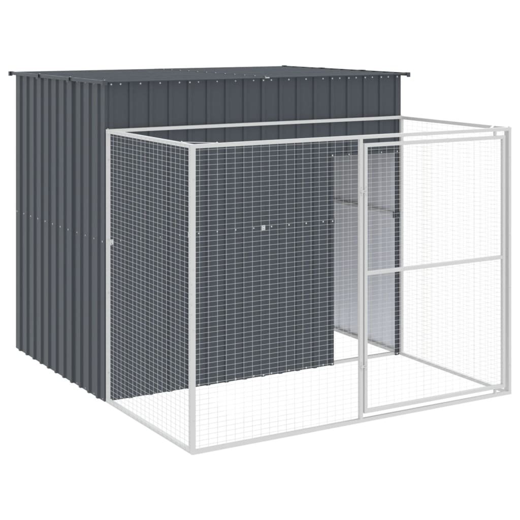 VidaXL Hundehütte mit Auslauf 214 x 253 x 181 cm, verzinkter Stahl, Anthrazit