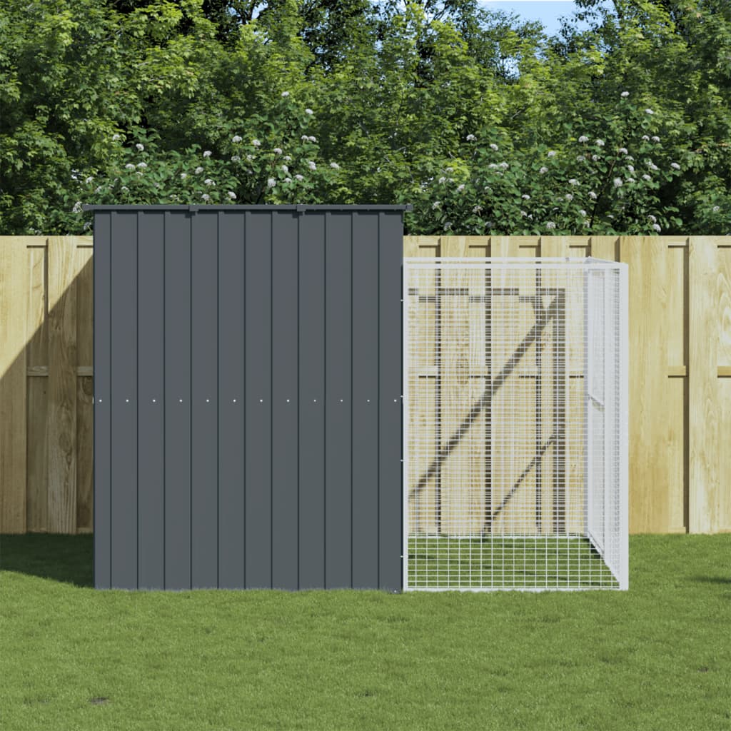 VidaXL Hundehütte mit Auslauf 214 x 253 x 181 cm, verzinkter Stahl, Anthrazit