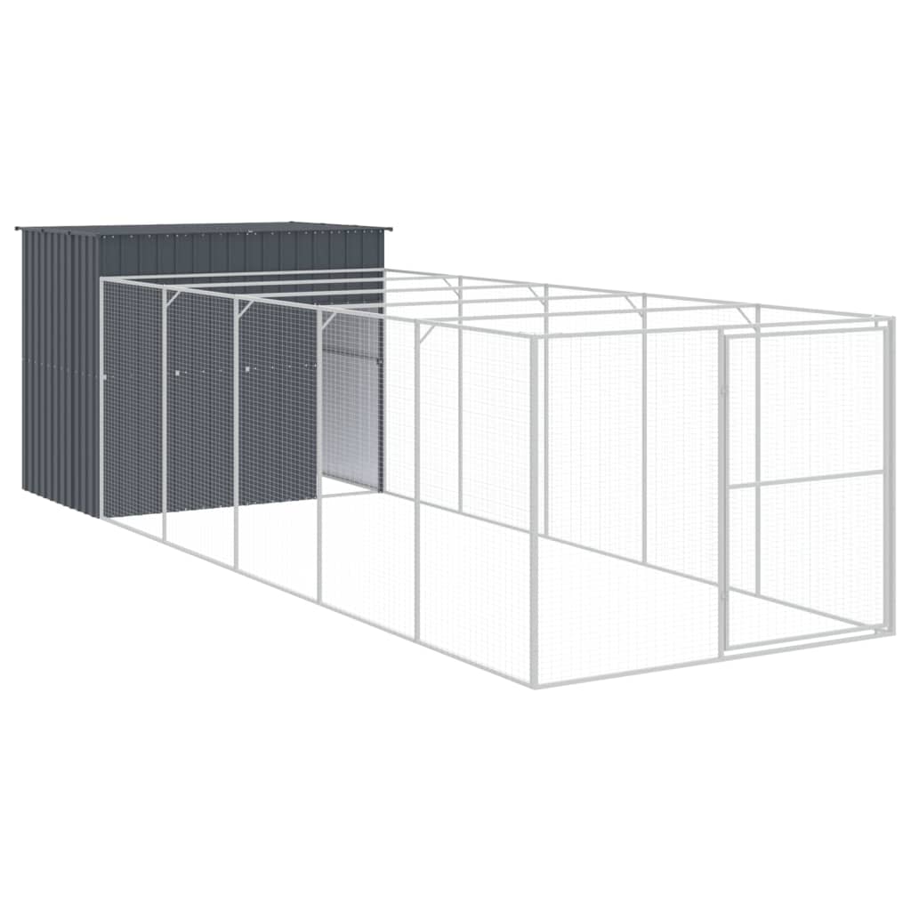 VidaXL Hundehütte mit Auslauf 214 x 661 x 181 cm, verzinkter Stahl, Anthrazit