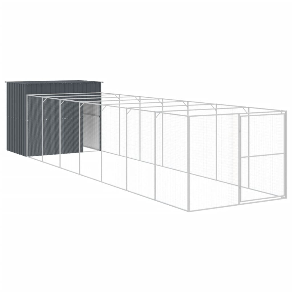 VidaXL Hundehütte mit Auslauf 214 x 865 x 181 cm, verzinkter Stahl, Anthrazit