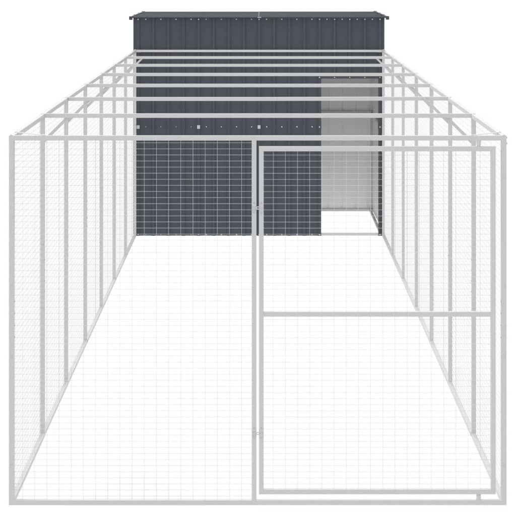 VidaXL Hundehütte mit Auslauf 214 x 865 x 181 cm, verzinkter Stahl, Anthrazit