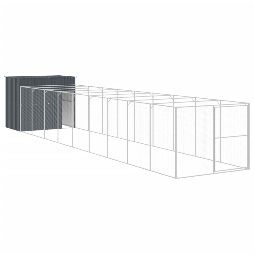 VidaXL Hundehütte mit Auslauf 214x1069x181 cm Stahl Anthrazit