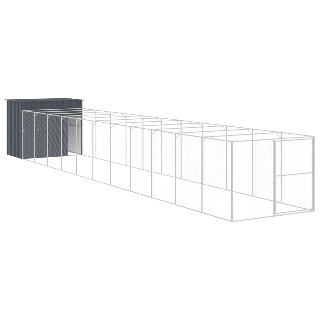 VidaXL Hundehütte mit Auslauf 214x1273x181 cm Stahl Anthrazit