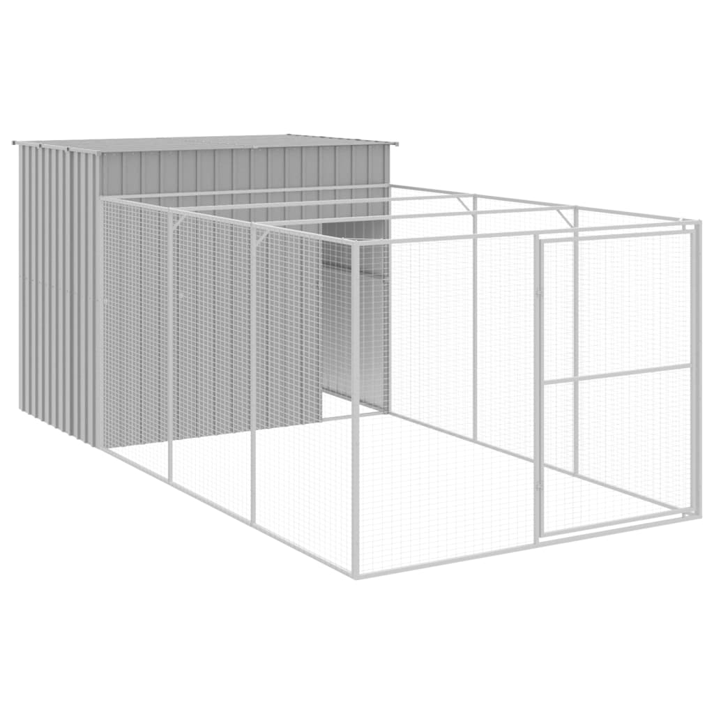 VidaXL Hundehütte mit Auslauf 214x457x181 cm Stahl hellgrau
