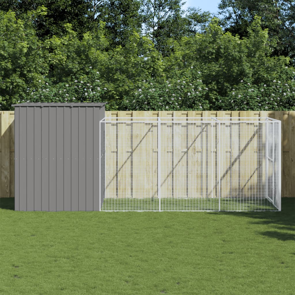VidaXL Hundehütte mit Auslauf 214x457x181 cm Stahl hellgrau