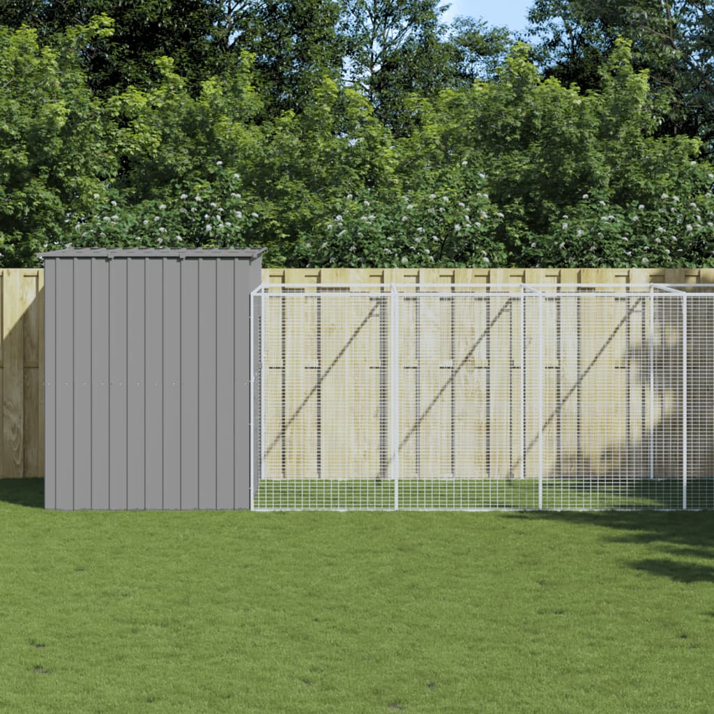 VidaXL Hundehütte mit Auslauf 214x661x181 cm Stahl hellgrau