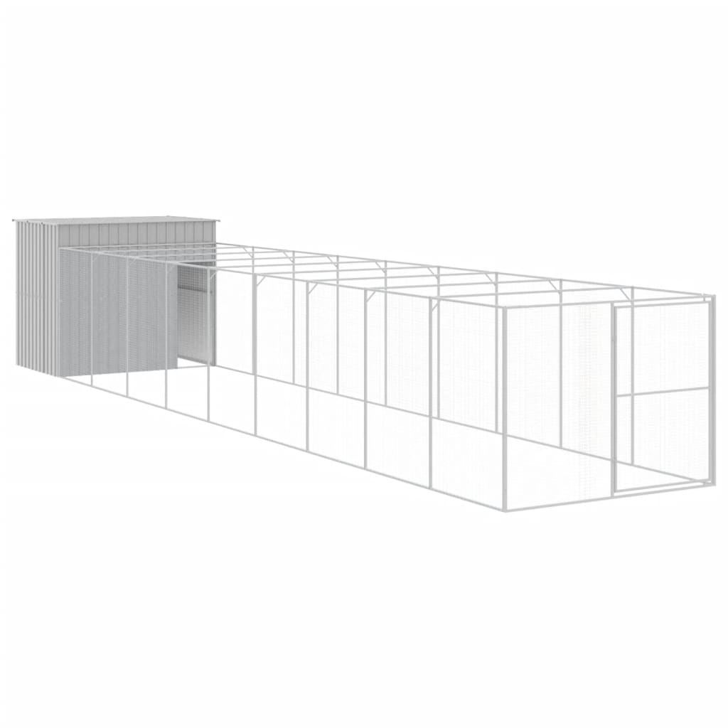 VidaXL Hundehütte mit Auslauf 214x1069x181 cm Stahl Hellgrau
