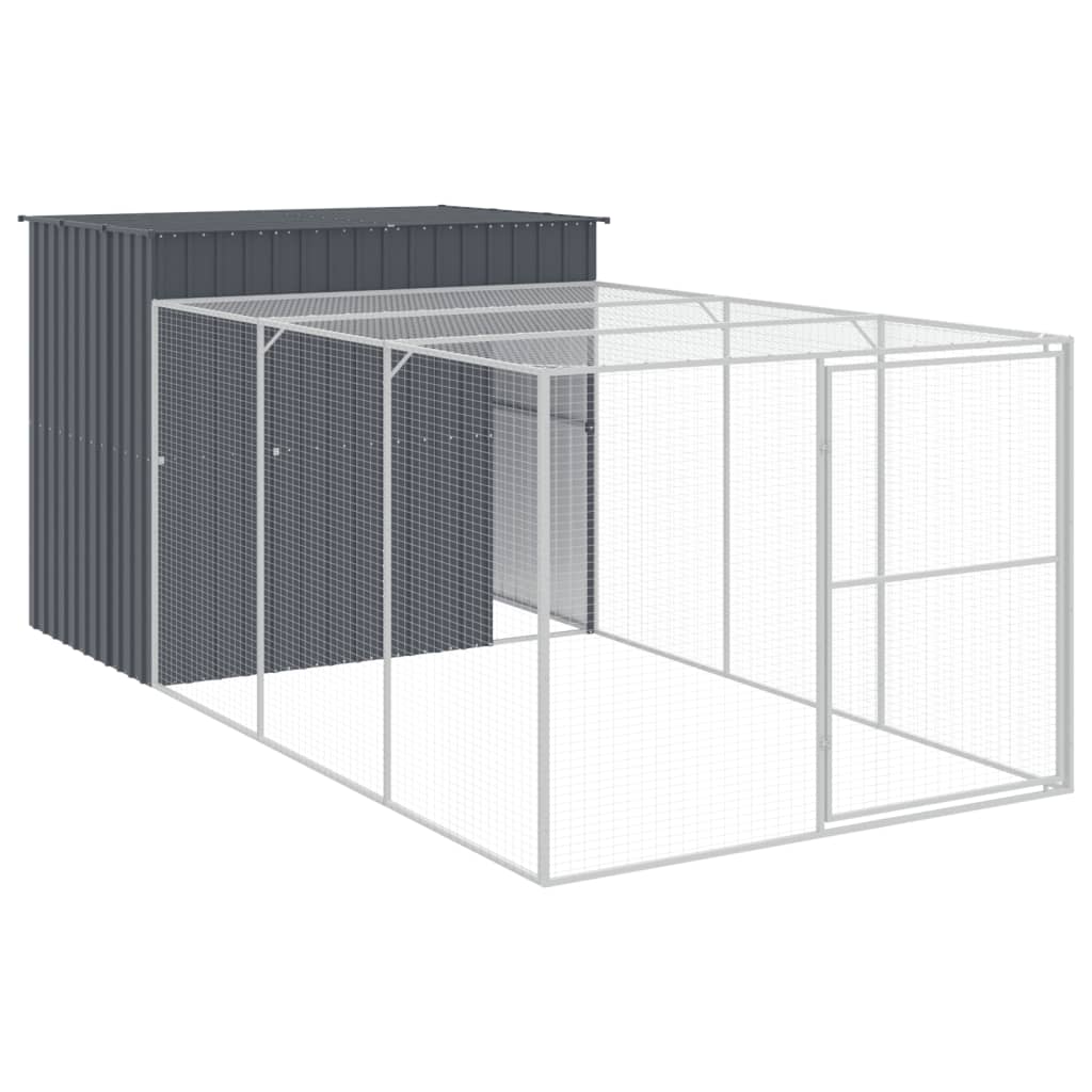 VidaXL Hundehütte mit Auslauf 214 x 457 x 181 cm, verzinkter Stahl, Anthrazit
