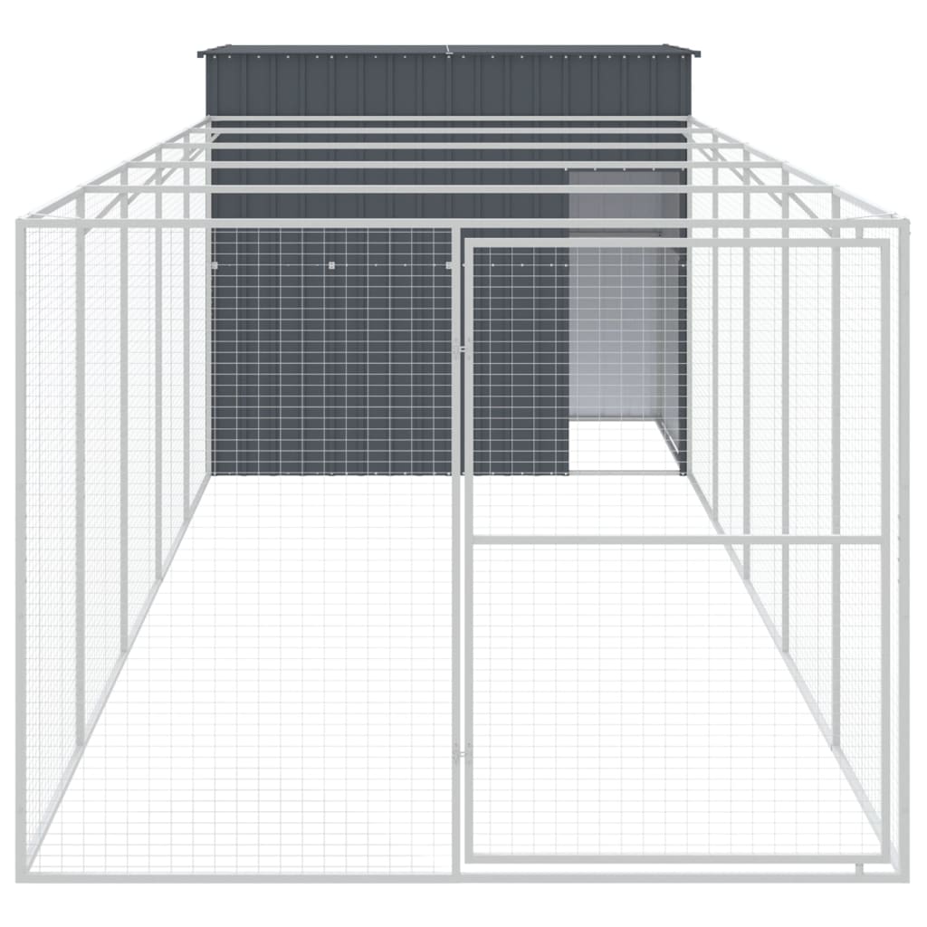 VidaXL Hundehütte mit Auslauf 214 x 661 x 181 cm, verzinkter Stahl, Anthrazit
