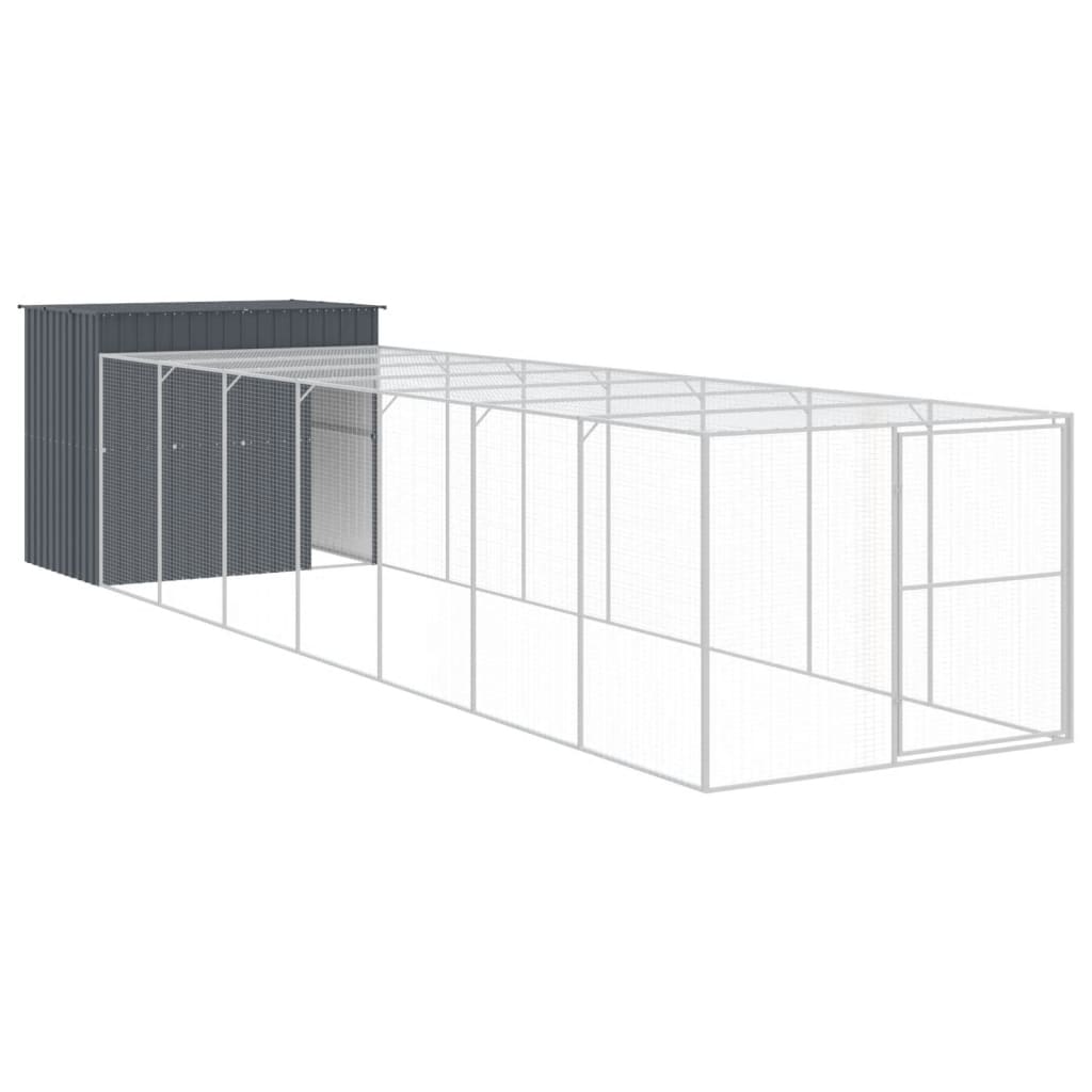 VidaXL Hundehütte mit Auslauf 214 x 865 x 181 cm, verzinkter Stahl, Anthrazit