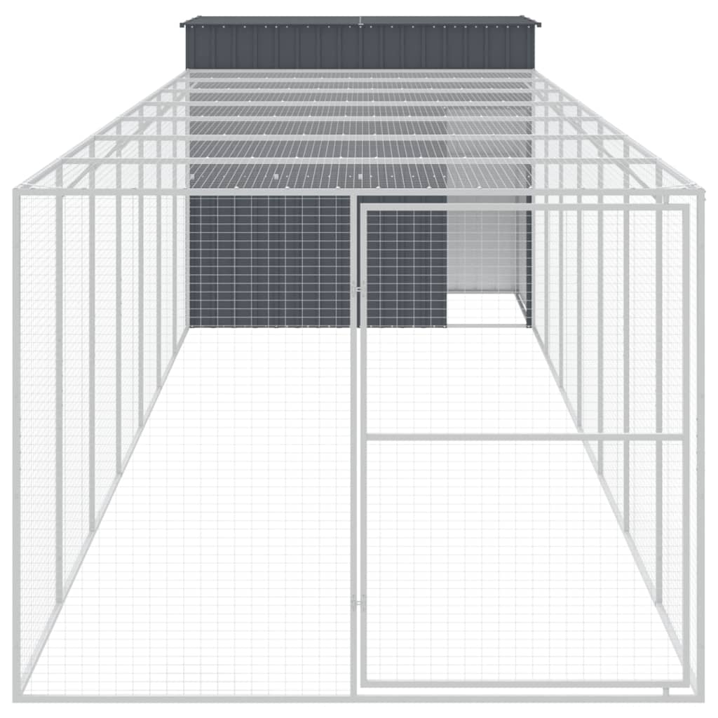 VidaXL Hundehütte mit Auslauf 214 x 865 x 181 cm, verzinkter Stahl, Anthrazit