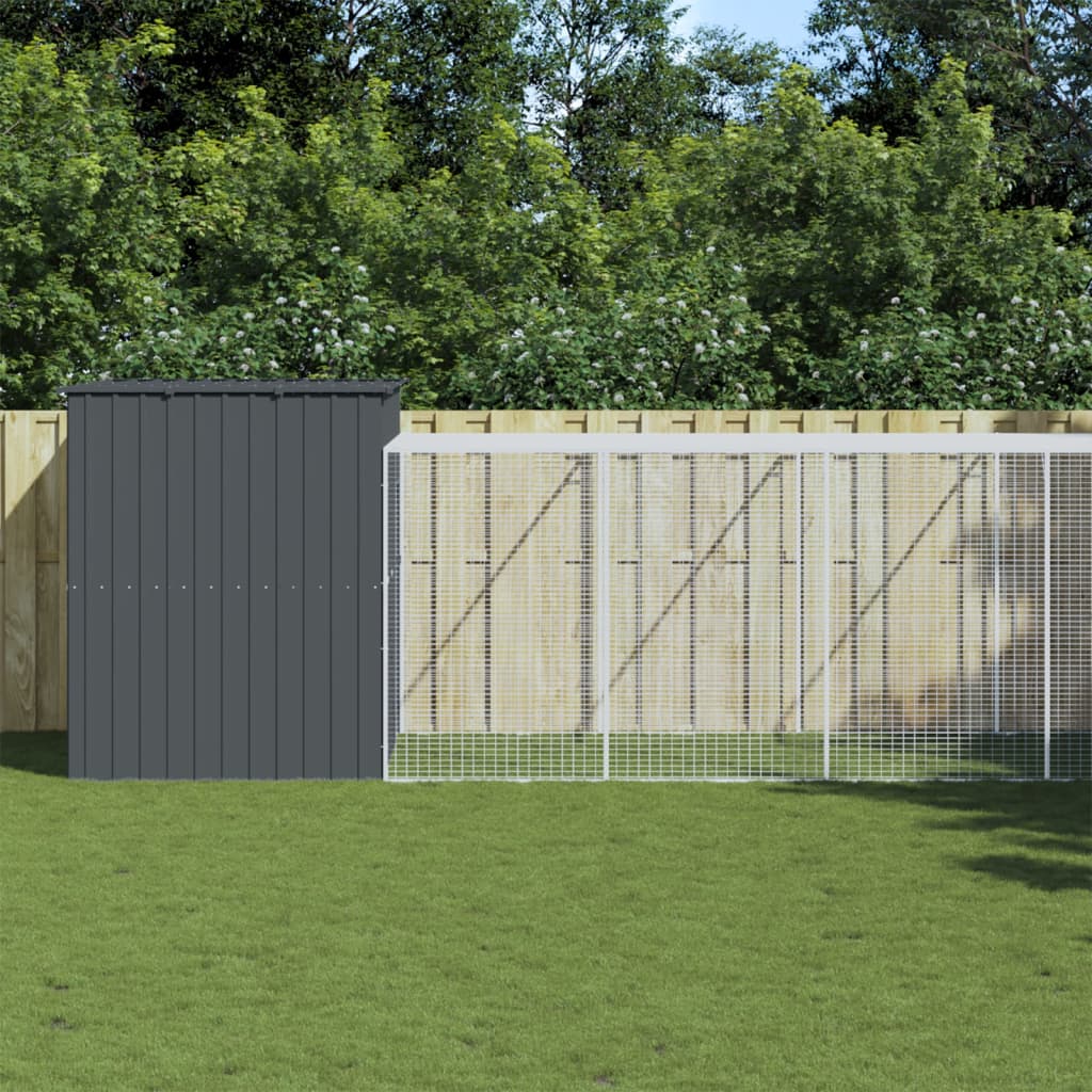 VidaXL Hundehütte mit Auslauf 214 x 865 x 181 cm, verzinkter Stahl, Anthrazit