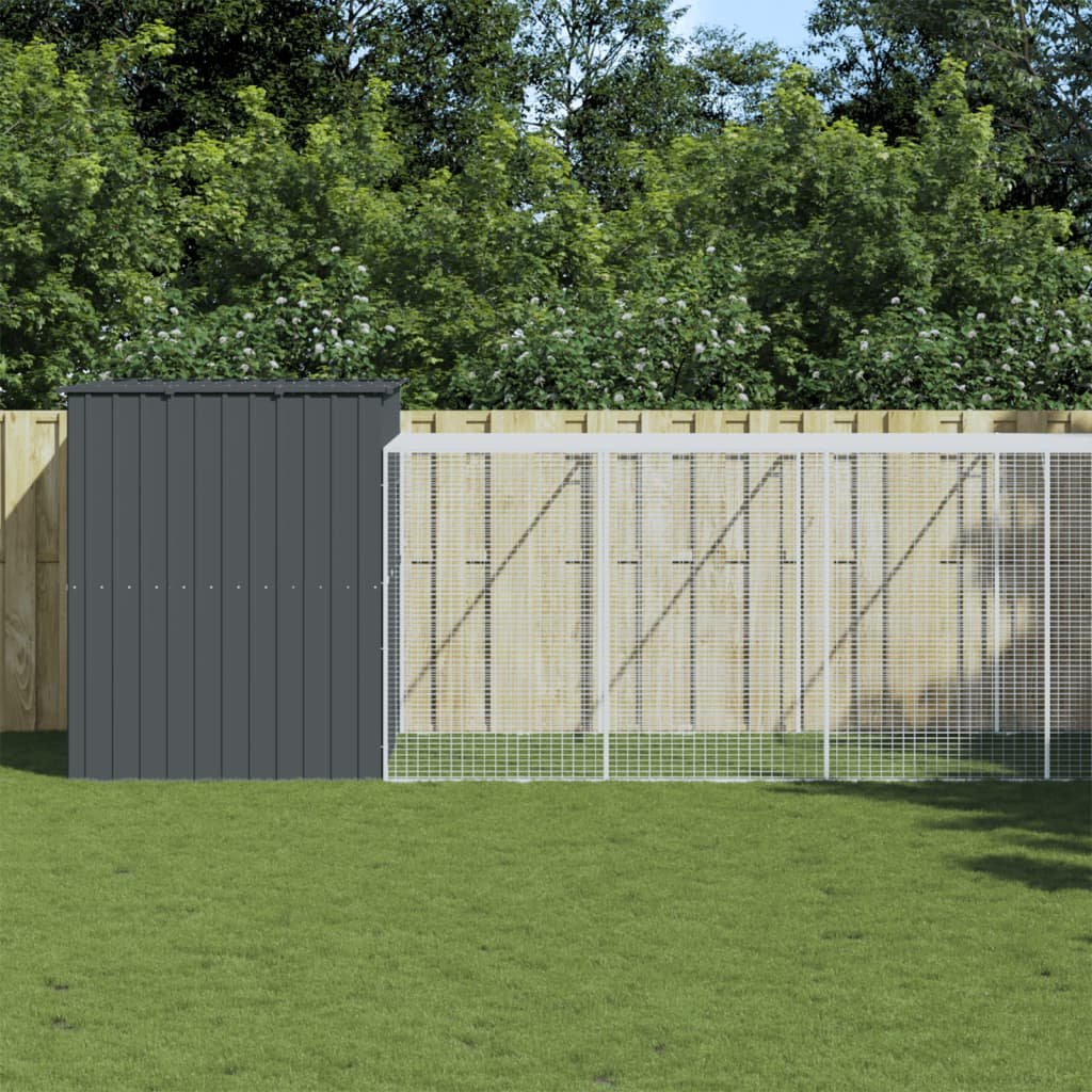 VidaXL Hundehütte mit Auslauf 214x1069x181 cm Stahl Anthrazit