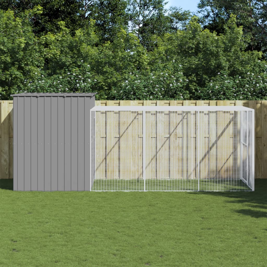 VidaXL Hundehütte mit Auslauf 214x457x181 cm Stahl hellgrau