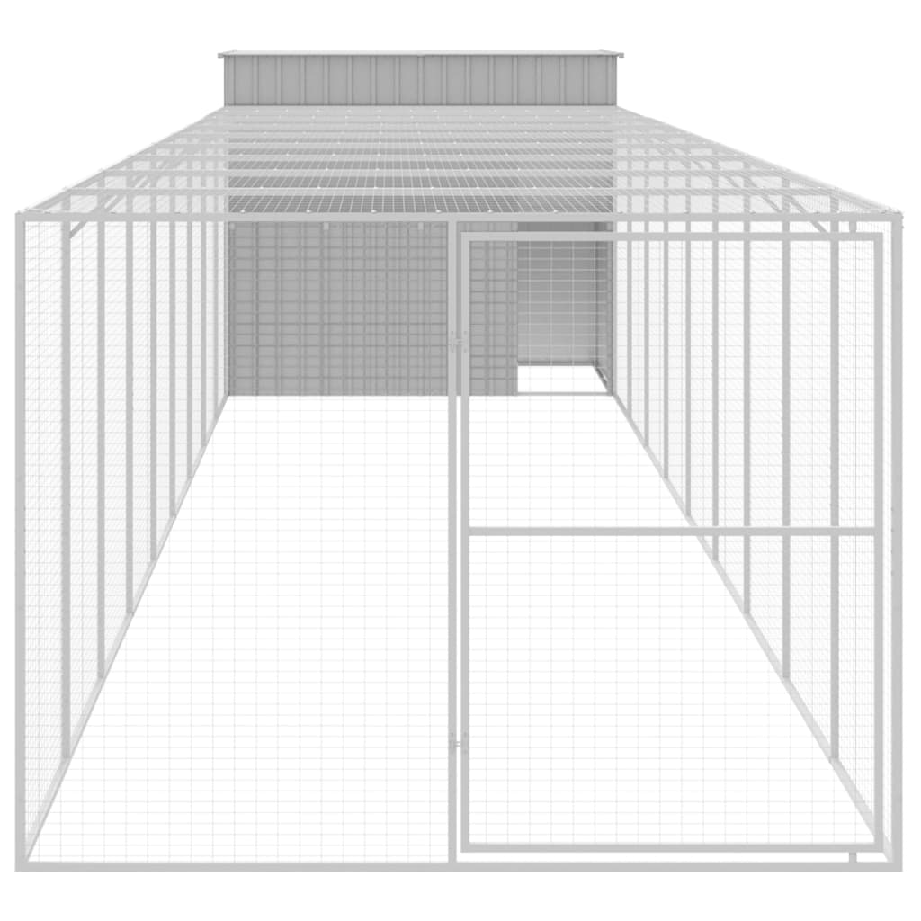 VidaXL Hundehütte mit Auslauf 214x1069x181 cm Stahl Hellgrau