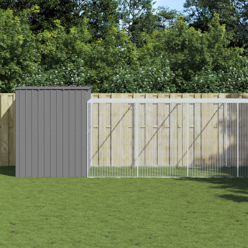 VidaXL Hundehütte mit Auslauf 214x1069x181 cm Stahl Hellgrau